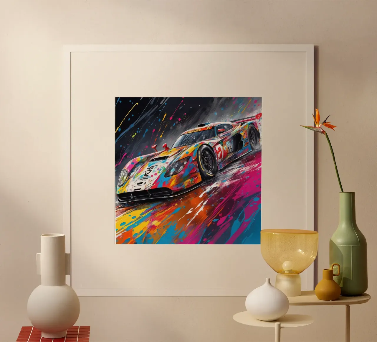 Auto sportiva multicolore poster con telaio in legno da 🎁 ARTVI-SHOP