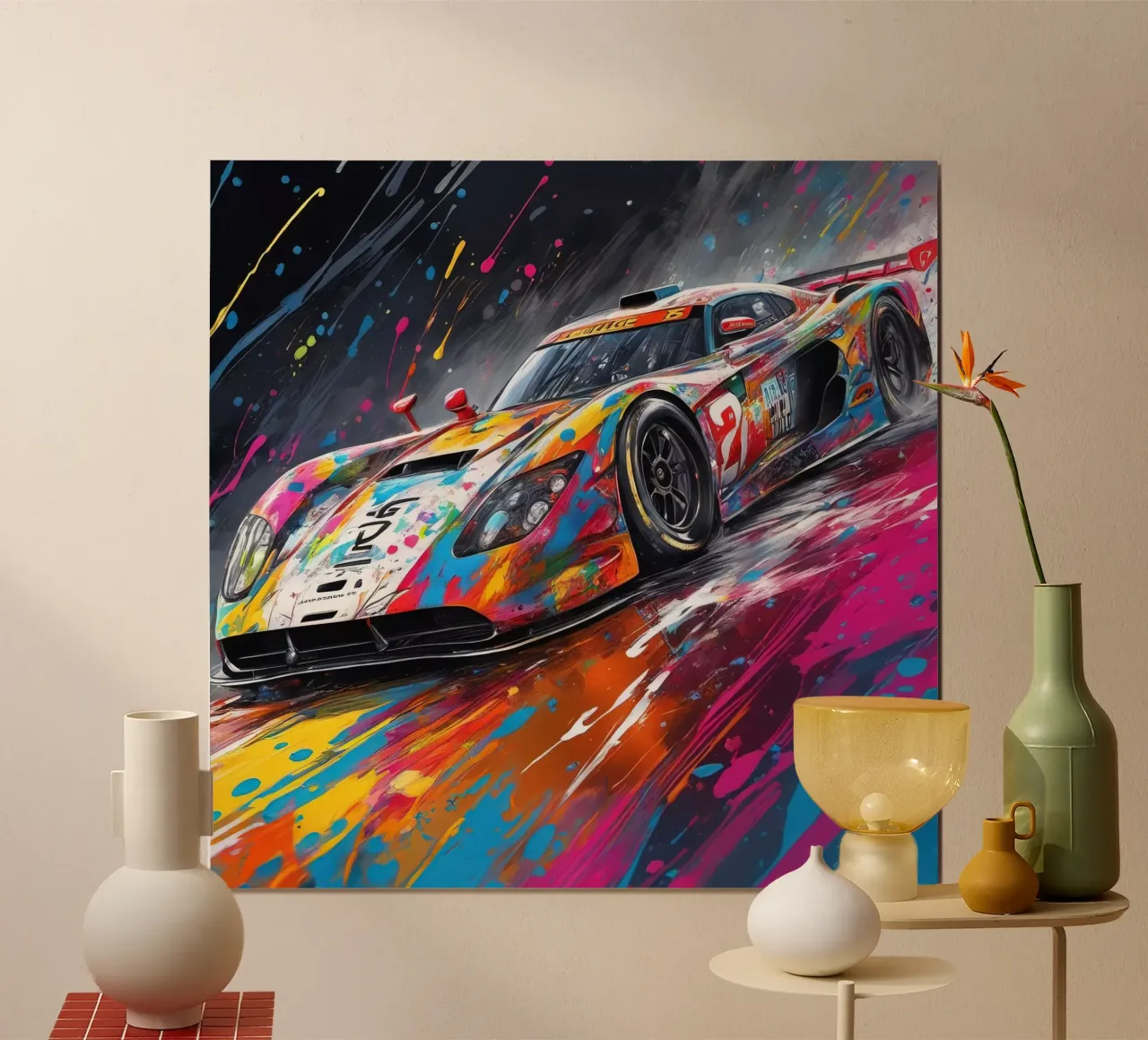 Auto sportiva multicolore poster con telaio in legno da 🎁 ARTVI-SHOP