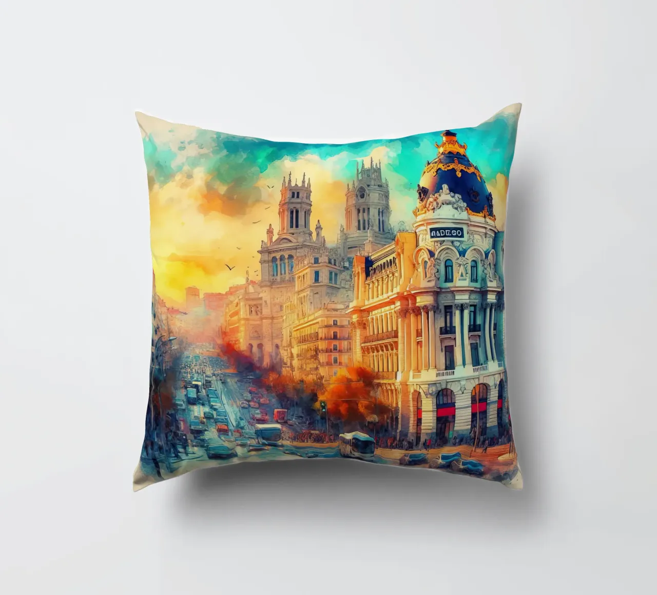Madrid ad acquerello cuscino da 🎁 ARTVI-SHOP