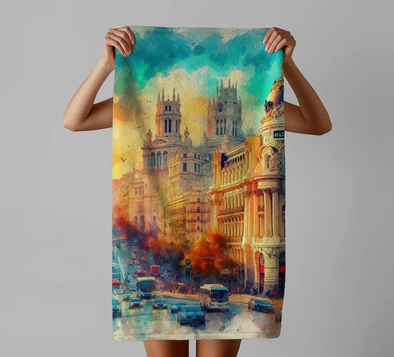 Madrid ad acquerello asciugamano da bagno da 🎁 ARTVI-SHOP