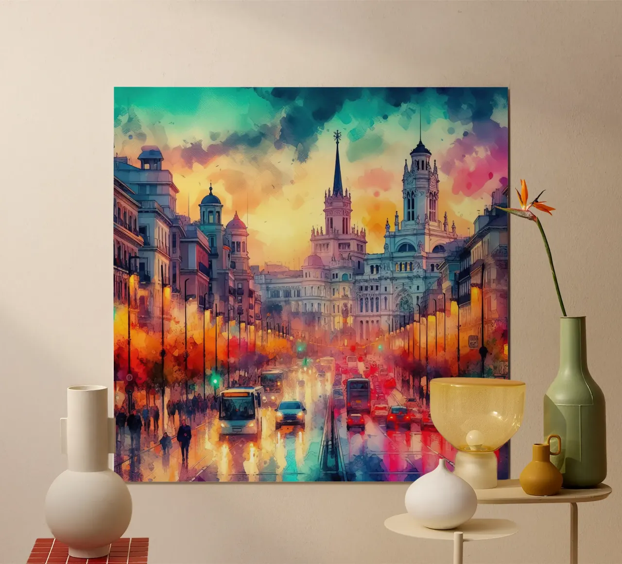 Madrid ad acquerello poster con telaio in alluminio da 🎁 ARTVI-SHOP