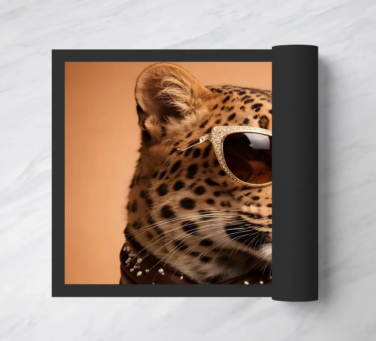 Ritratto leopardato di moda con occhiali da sole e sciarpa di seta zerbino da Styled Creatures