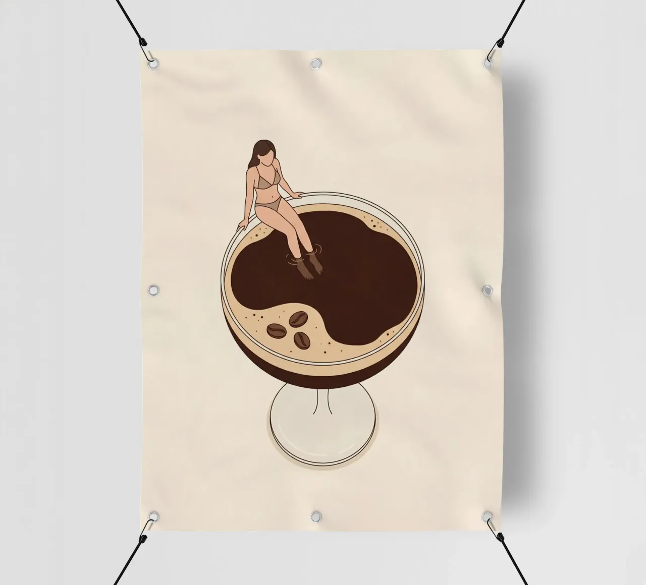 Donna in miniatura in un Martini Espresso telo in pvc da Soleil Basque