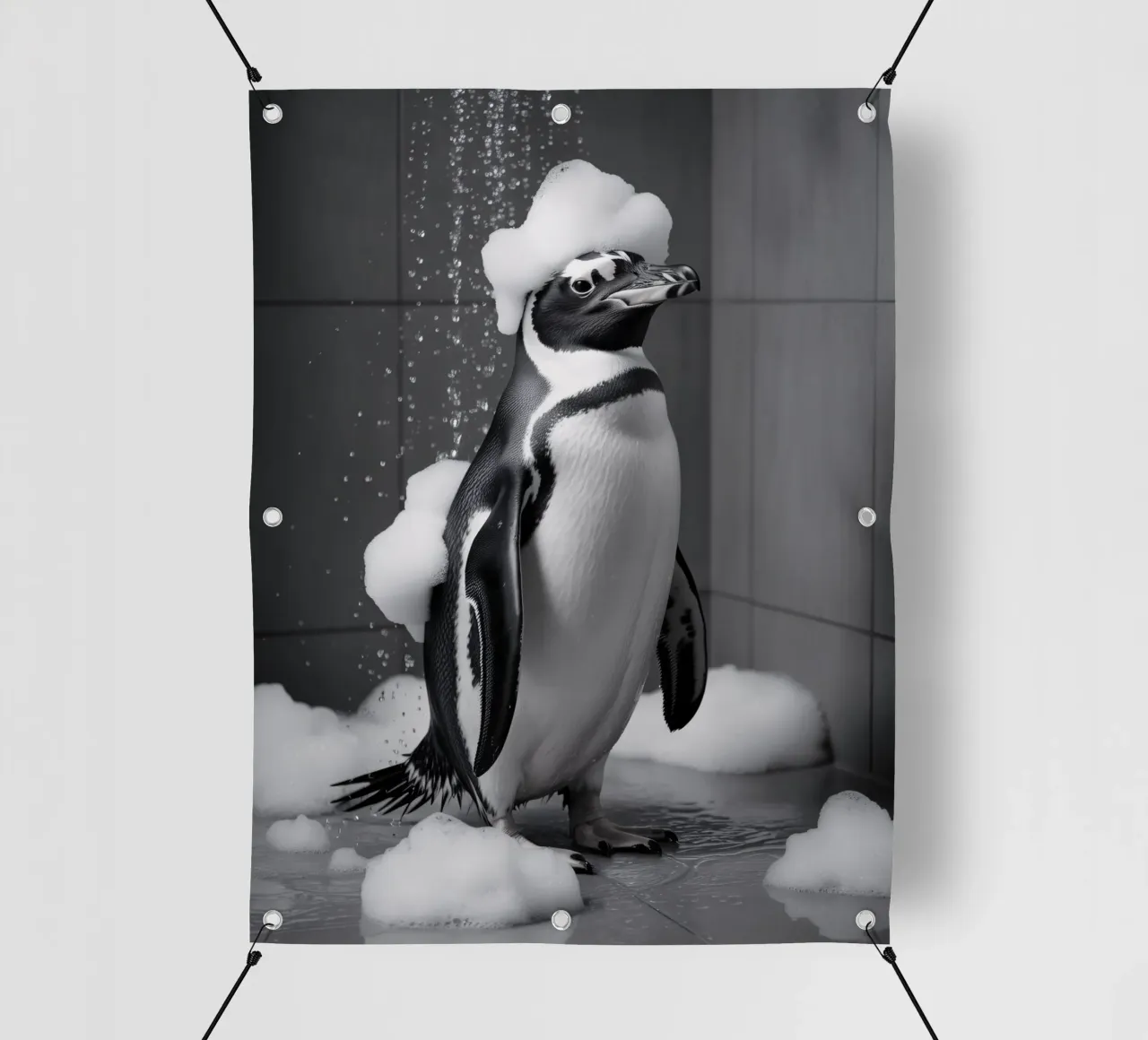 Un pinguino nella doccia - Decorazioni umoristiche per il bagno telo in pvc da Plain Thoughts