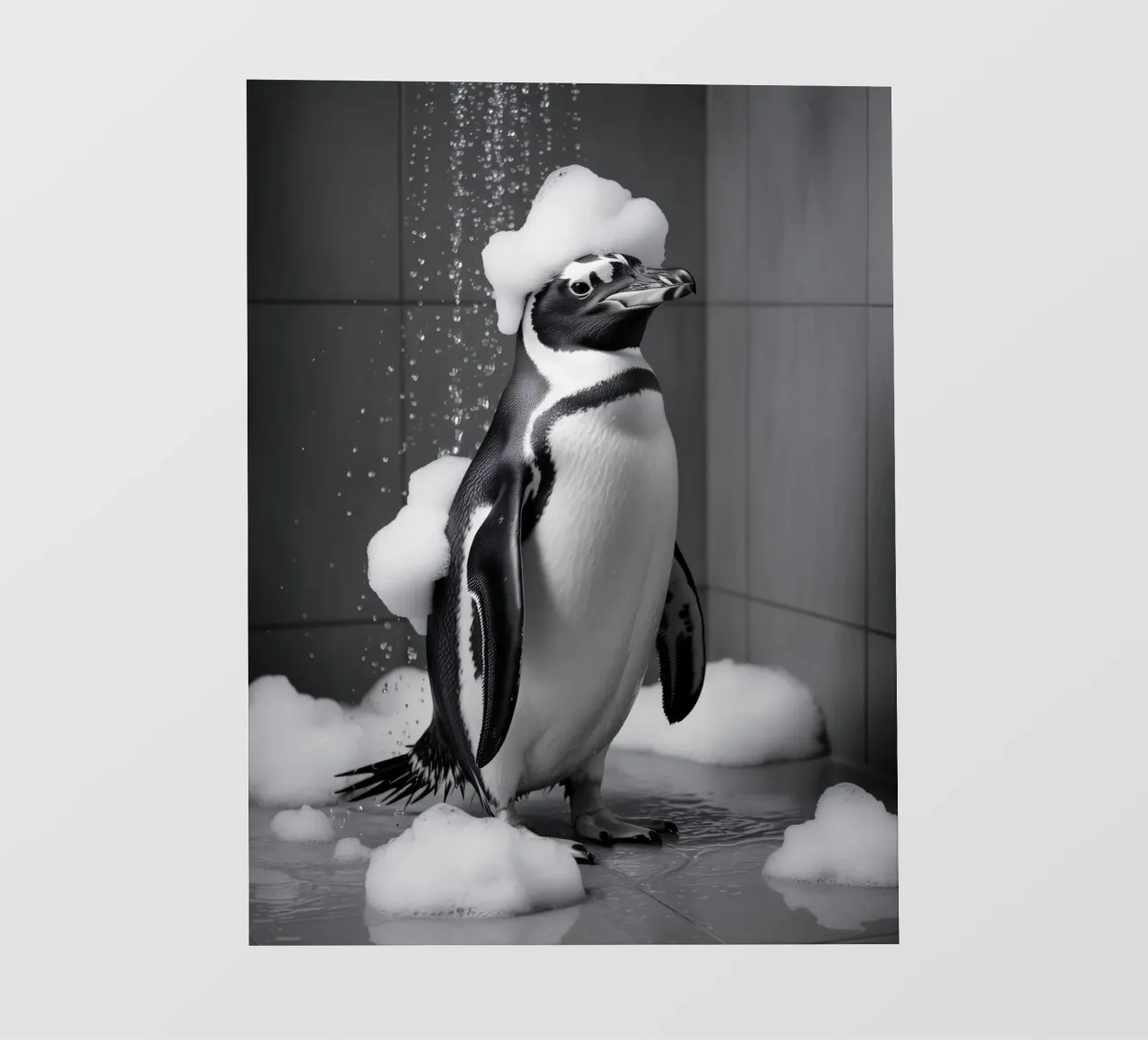 Un pinguino nella doccia - Decorazioni umoristiche per il bagno telo in pvc da Plain Thoughts