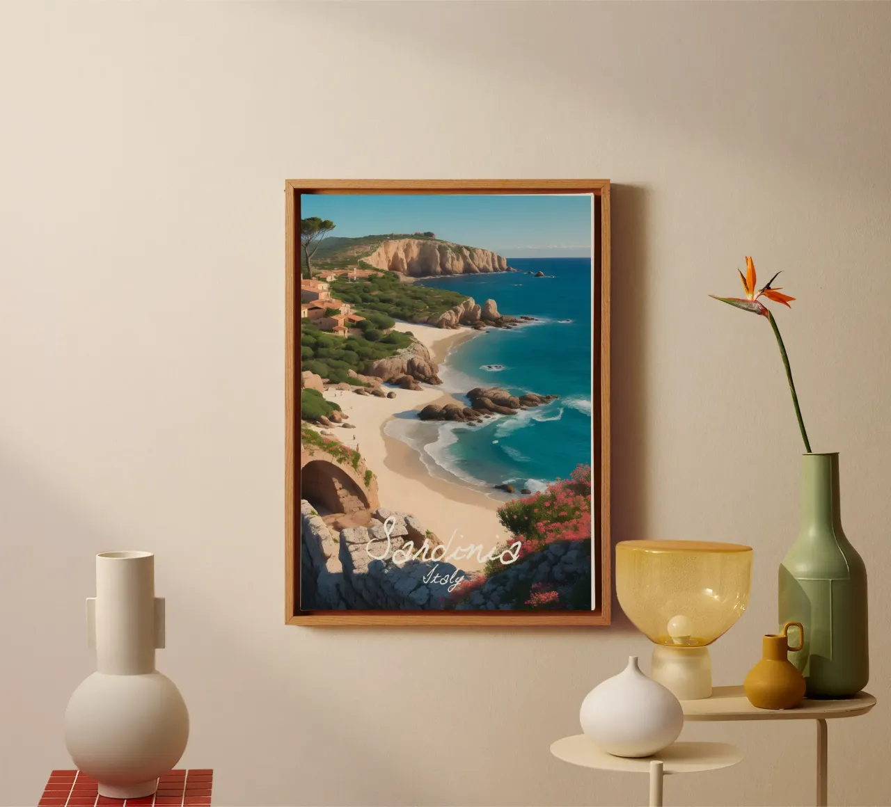 Scena della costa sarda tela con Cornice a cassetta da Charnwood Prints