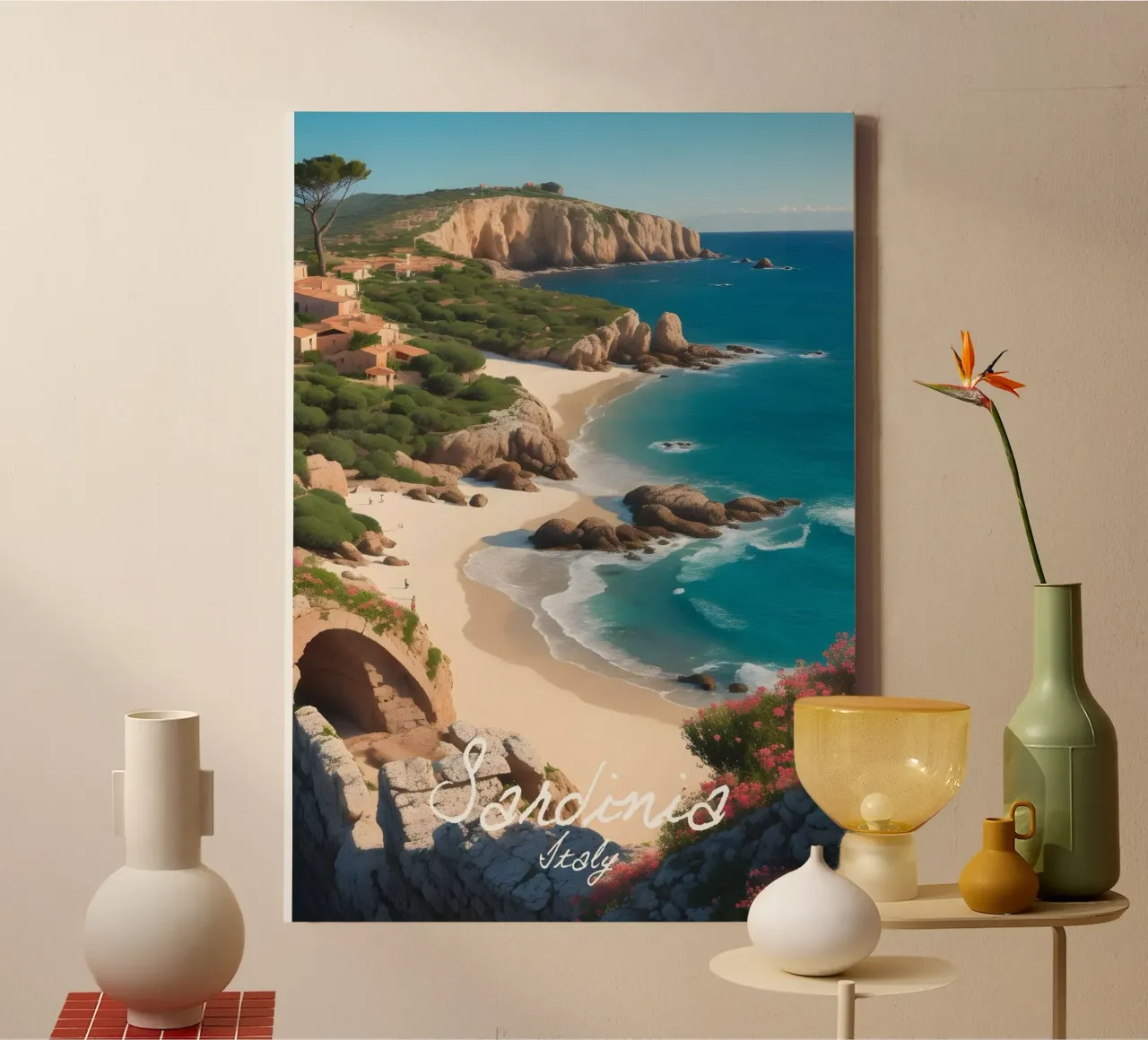 Scena della costa sarda tela con Cornice a cassetta da Charnwood Prints