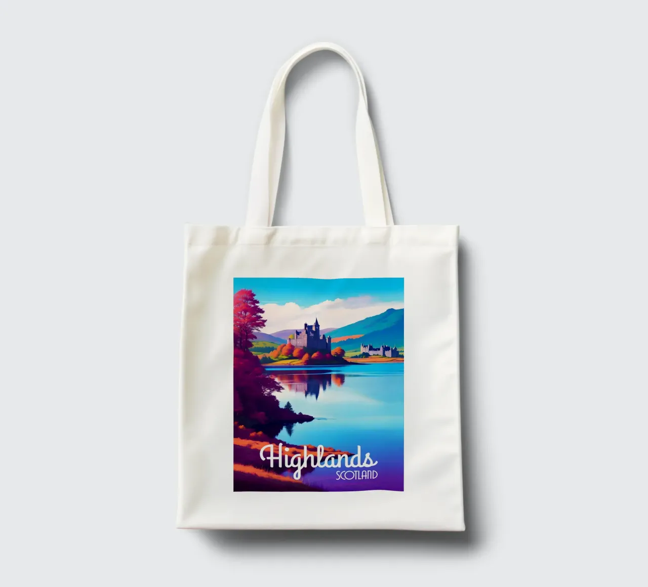 Scena delle Highlands scozzesi borsa in juta da Charnwood Prints