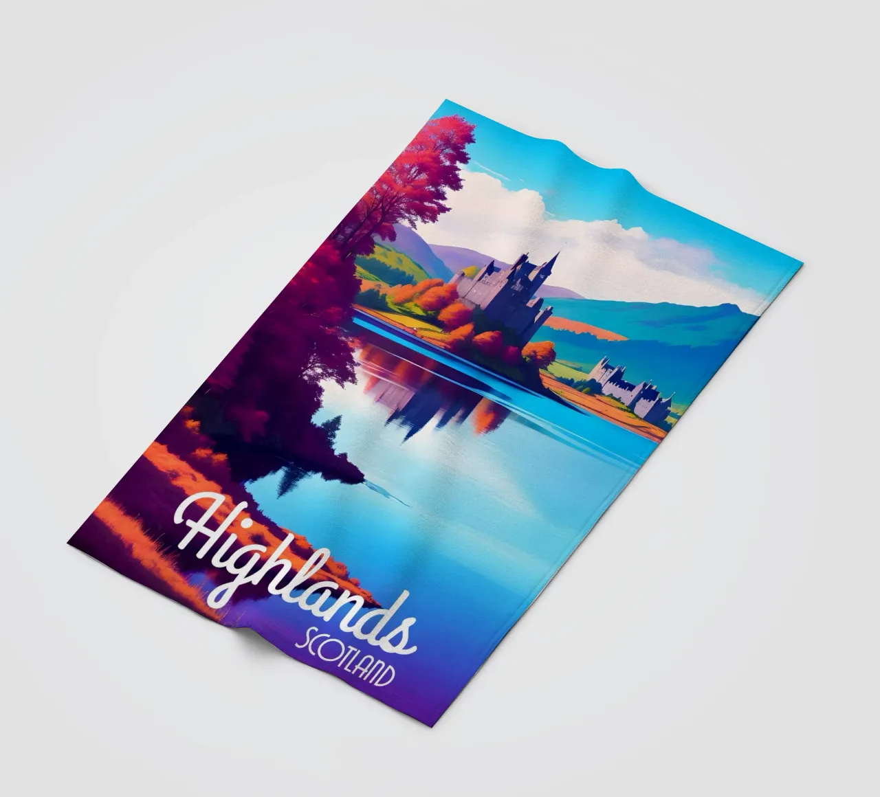 Scena delle Highlands scozzesi coperta in pile da Charnwood Prints