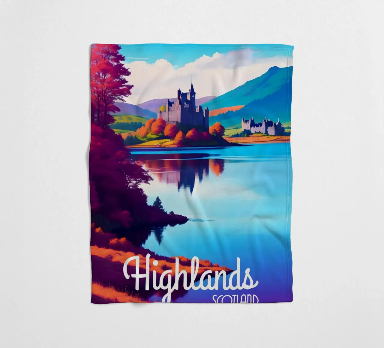 Scena delle Highlands scozzesi coperta in pile da Charnwood Prints