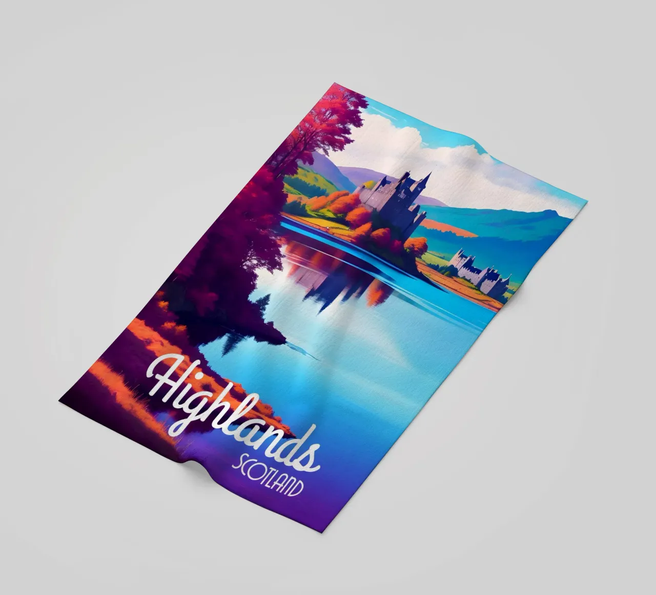 Scena delle Highlands scozzesi telo mare da Charnwood Prints