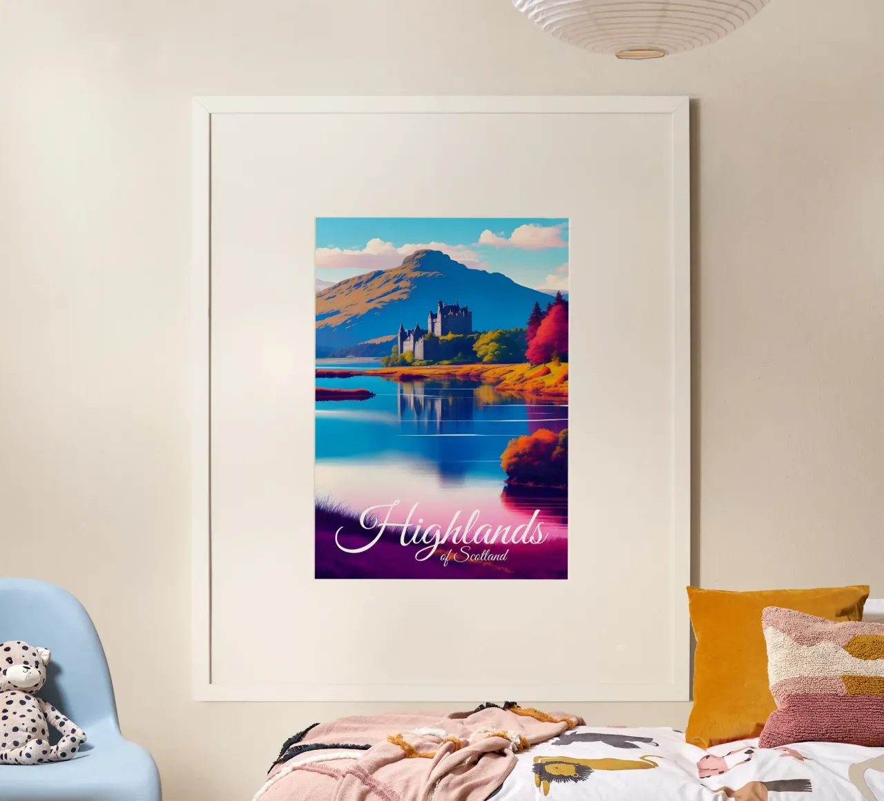 Scena delle Highlands scozzesi poster con telaio in alluminio da Charnwood Prints