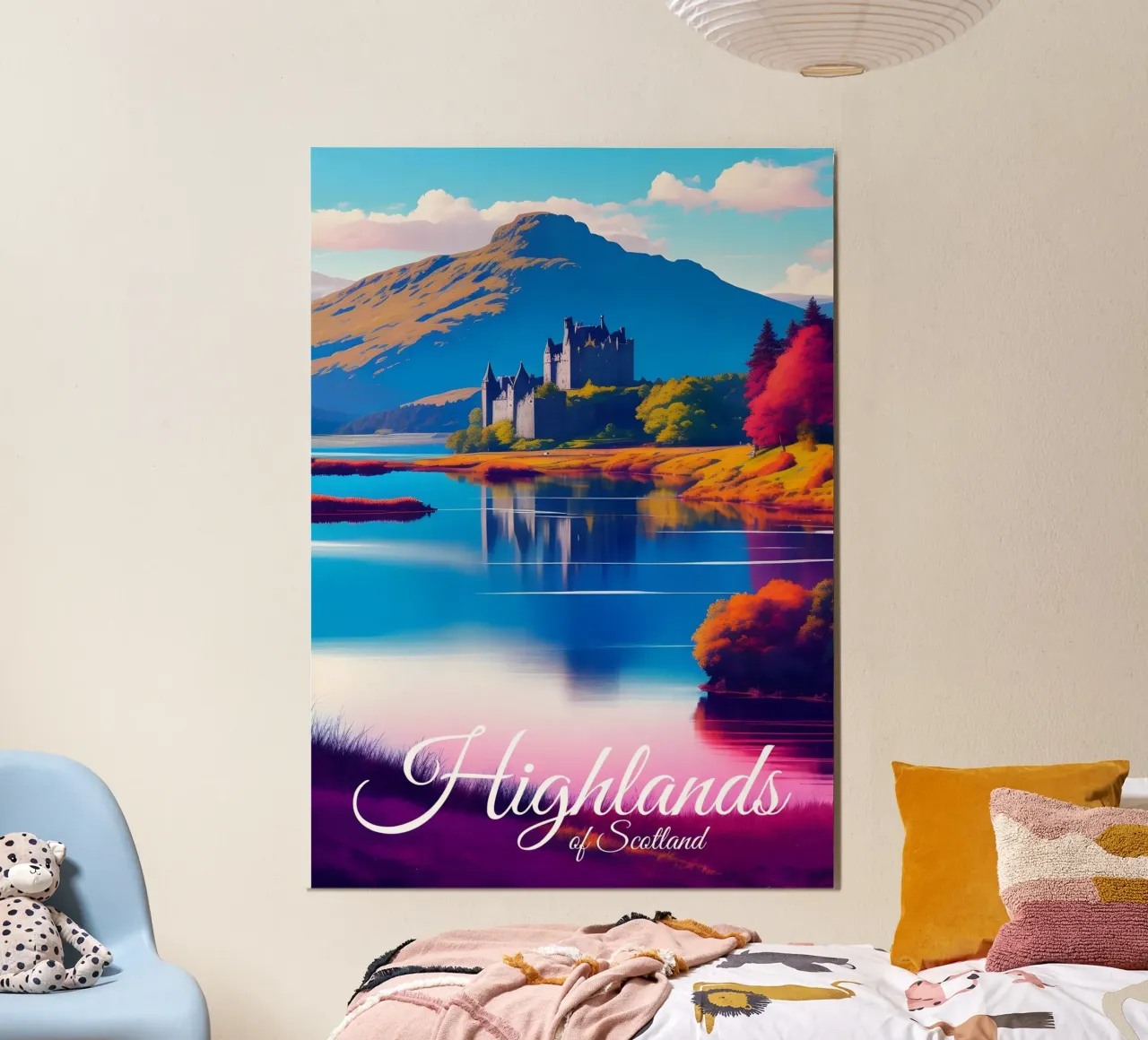 Scena delle Highlands scozzesi poster con telaio in alluminio da Charnwood Prints