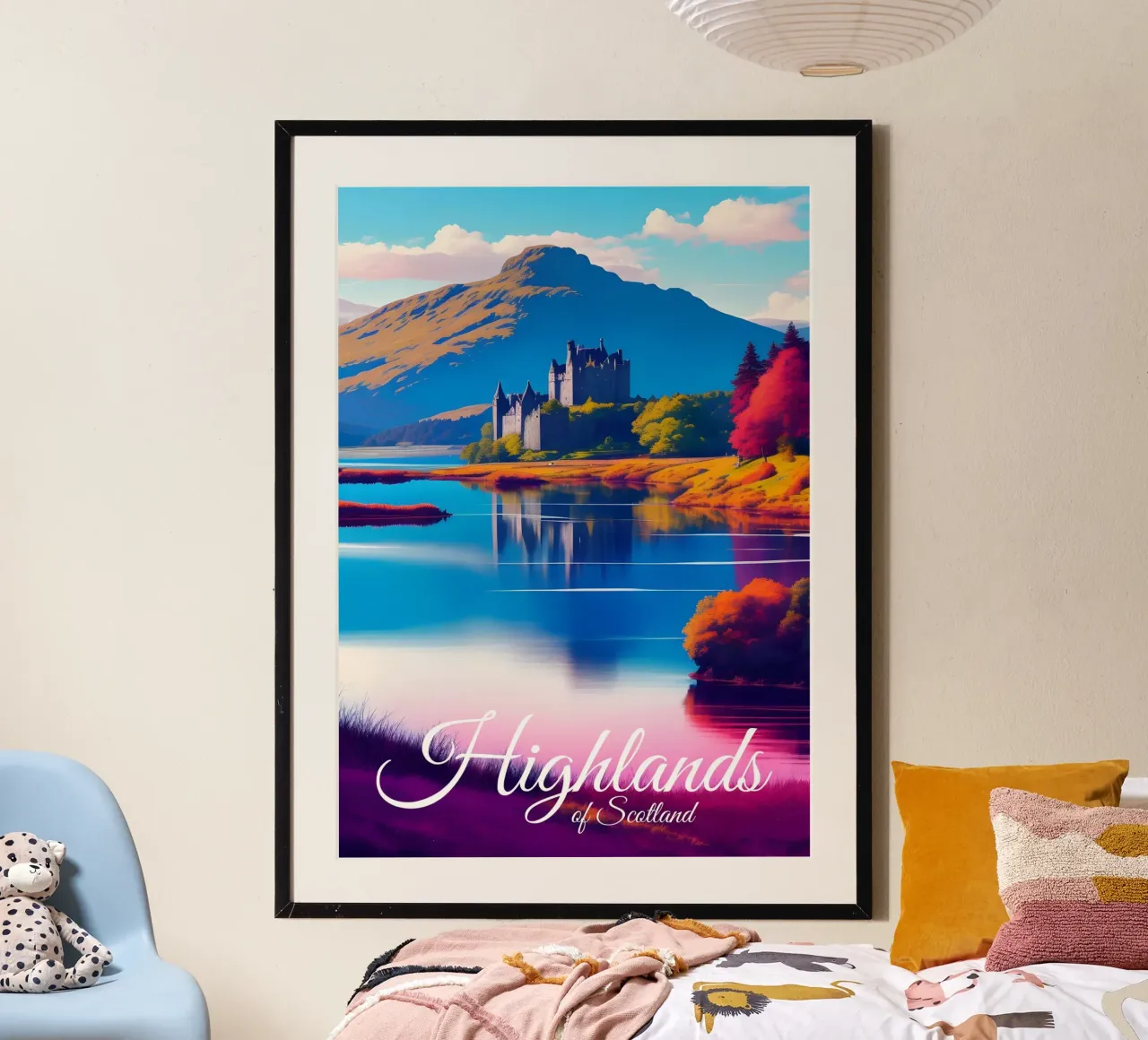 Scena delle Highlands scozzesi poster con telaio in alluminio da Charnwood Prints