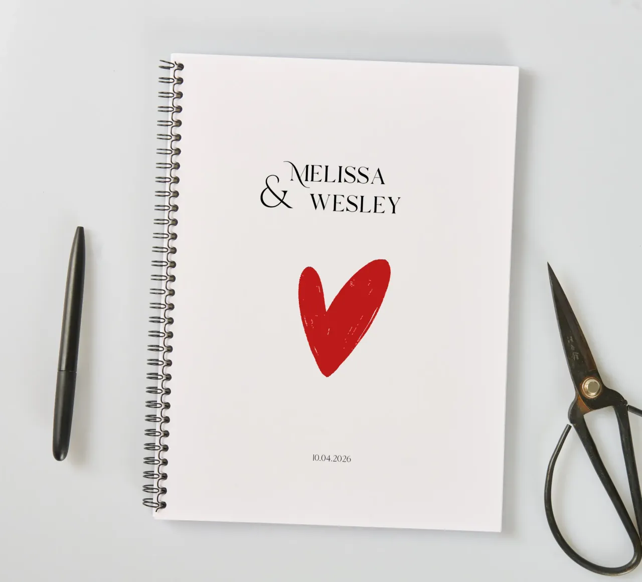Custom Name and Date with a Red Heart spiral notebook by Imaginative