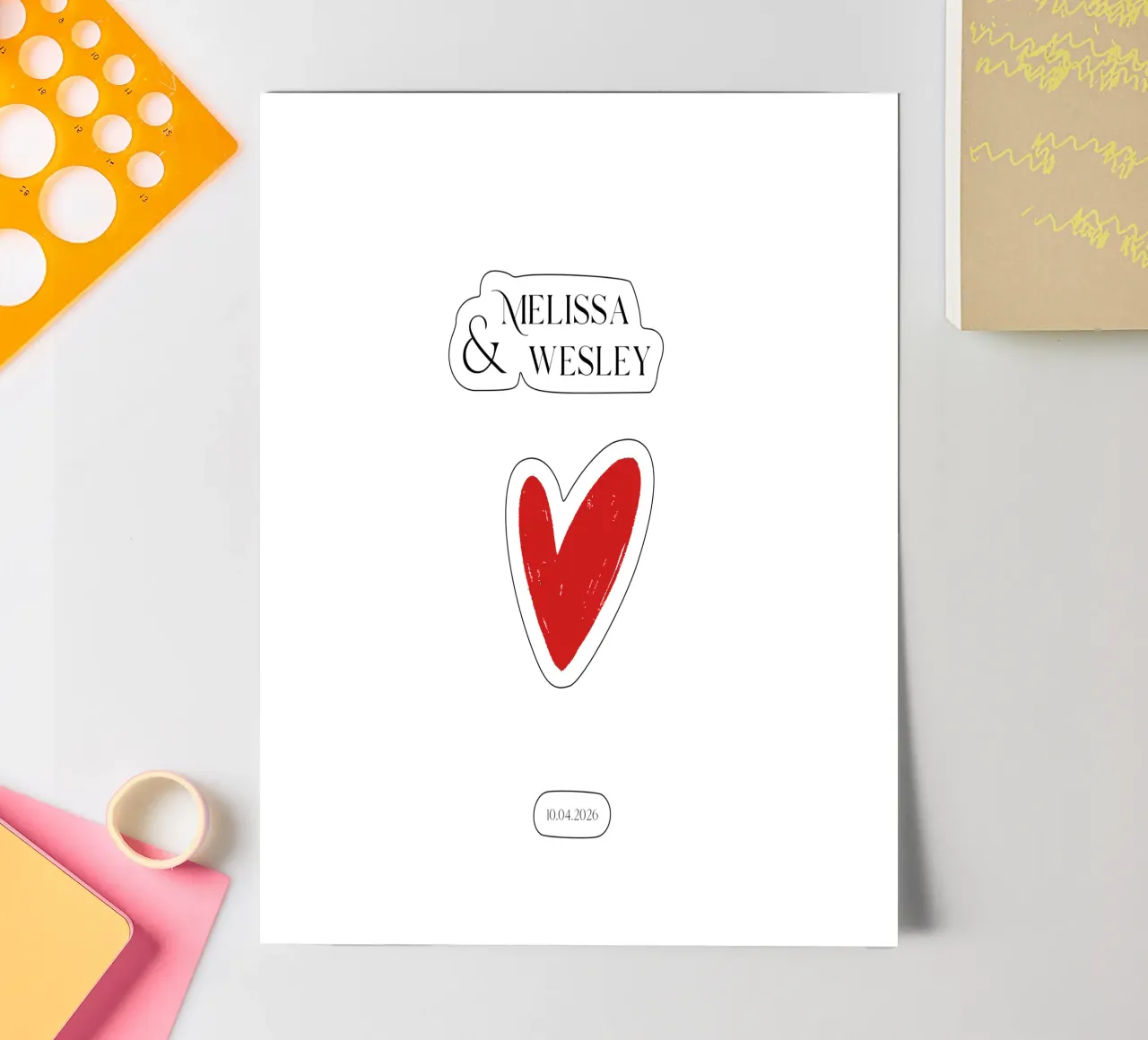 Custom Name and Date with a Red Heart sticker sheet by Imaginative