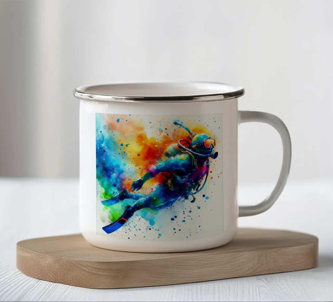 subacqueo in acquerello tazza in smalto da SportBrush Studio