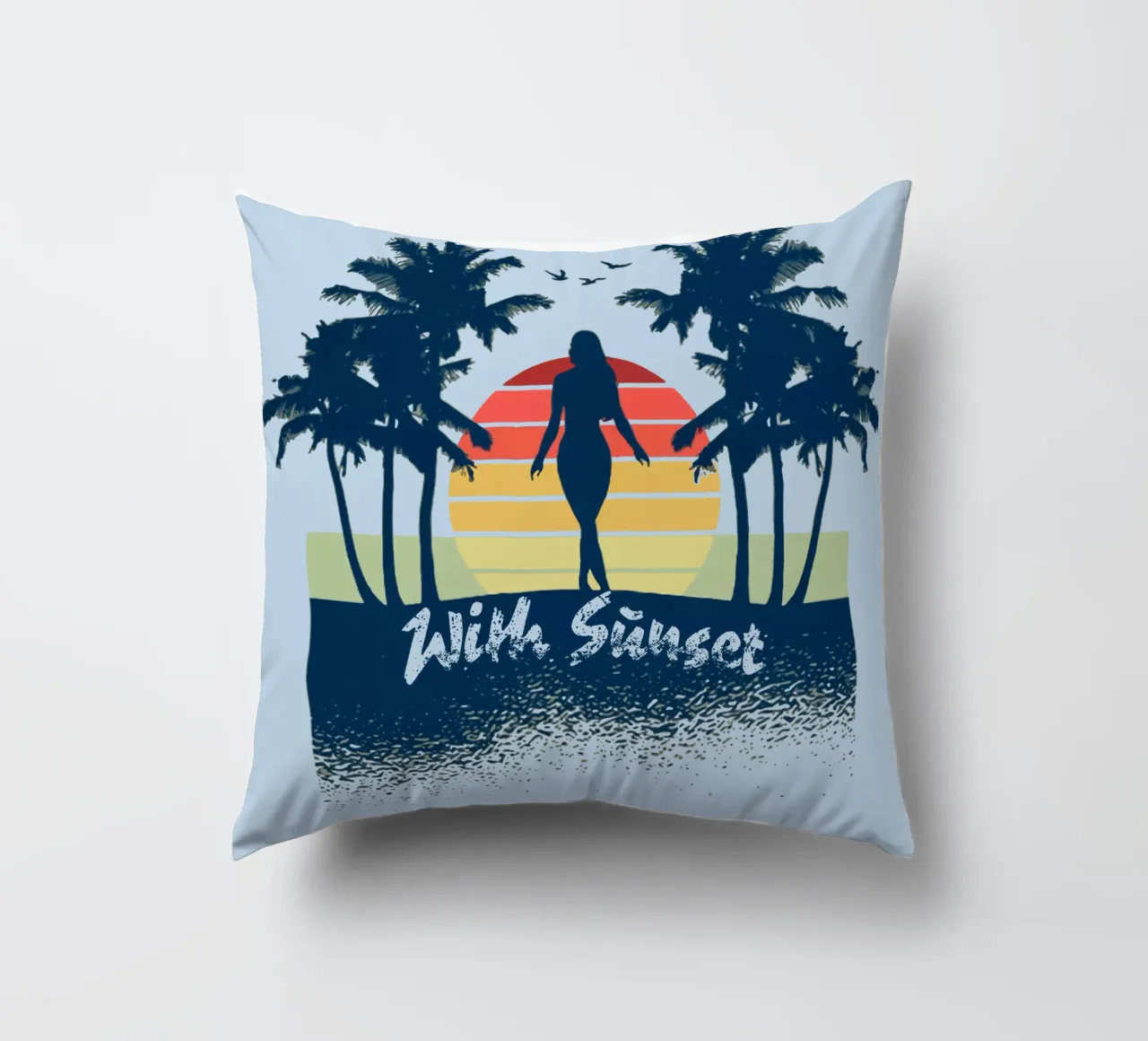 Ragazza con tramonto cuscino da Gunawan Rb