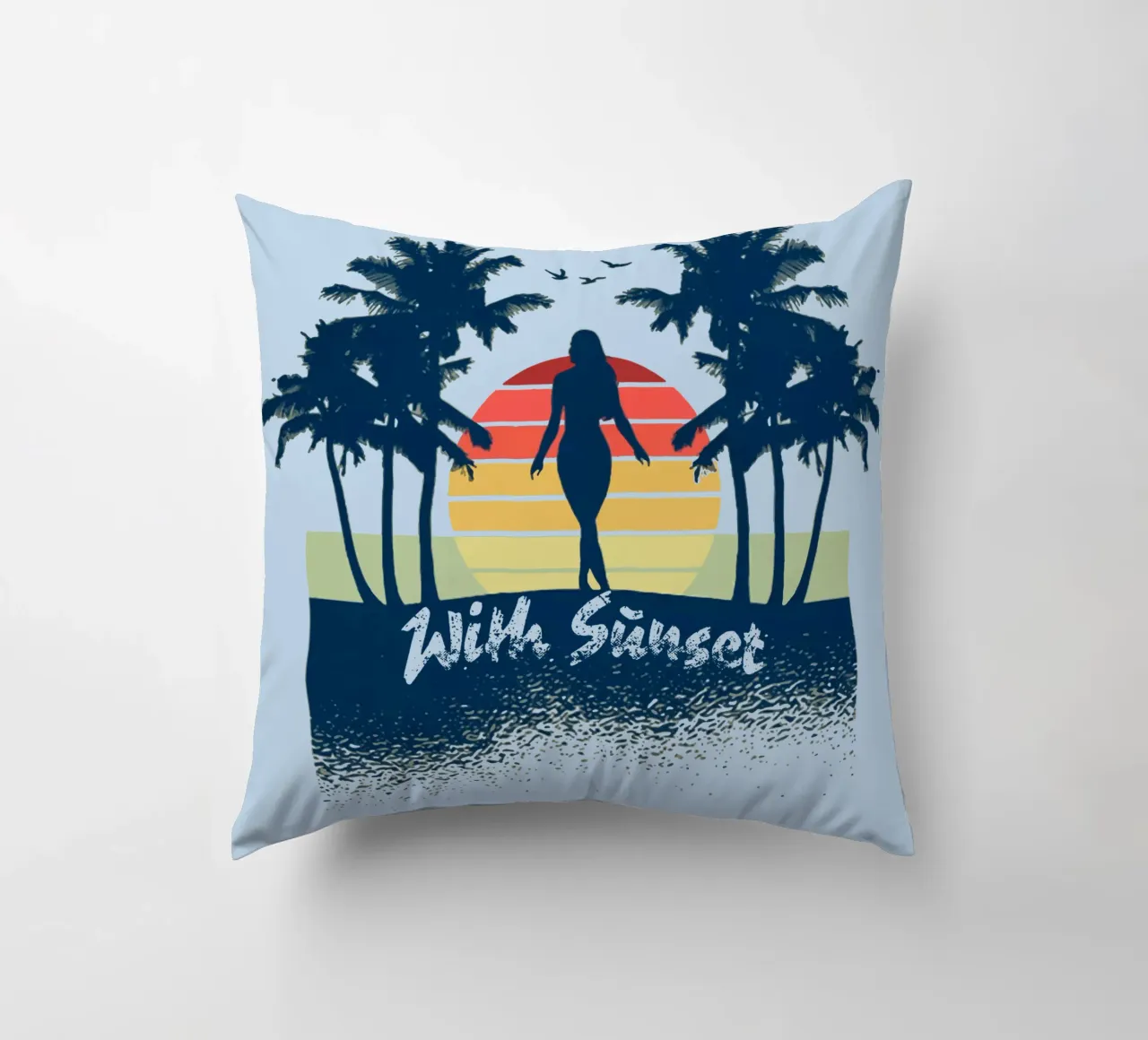 Ragazza con tramonto cuscino da Gunawan Rb