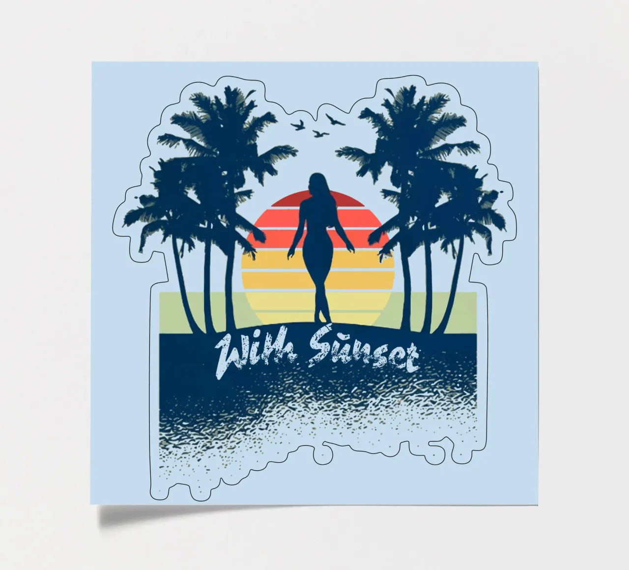 Girl With Sunset sticker sheet by Gunawan Rb