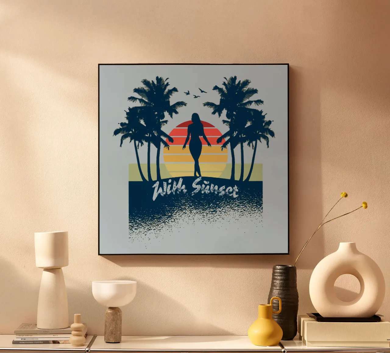 Mädchen mit Sonnenuntergang Acryl-Glas von Gunawan Rb