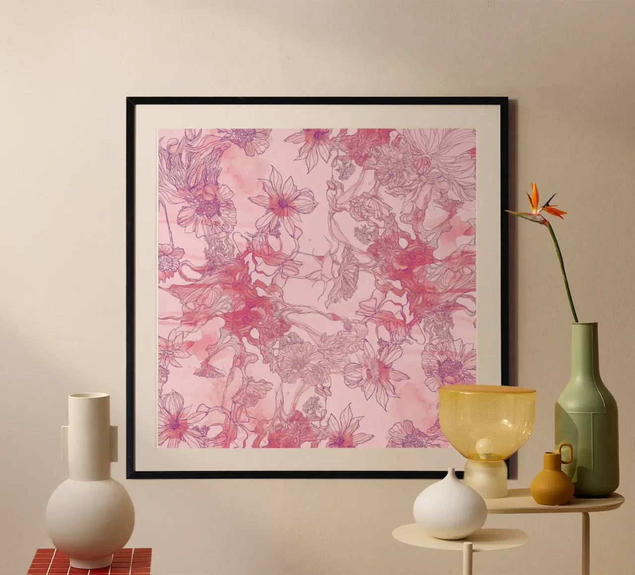 giungla rosa 2 poster con telaio in alluminio da k i m