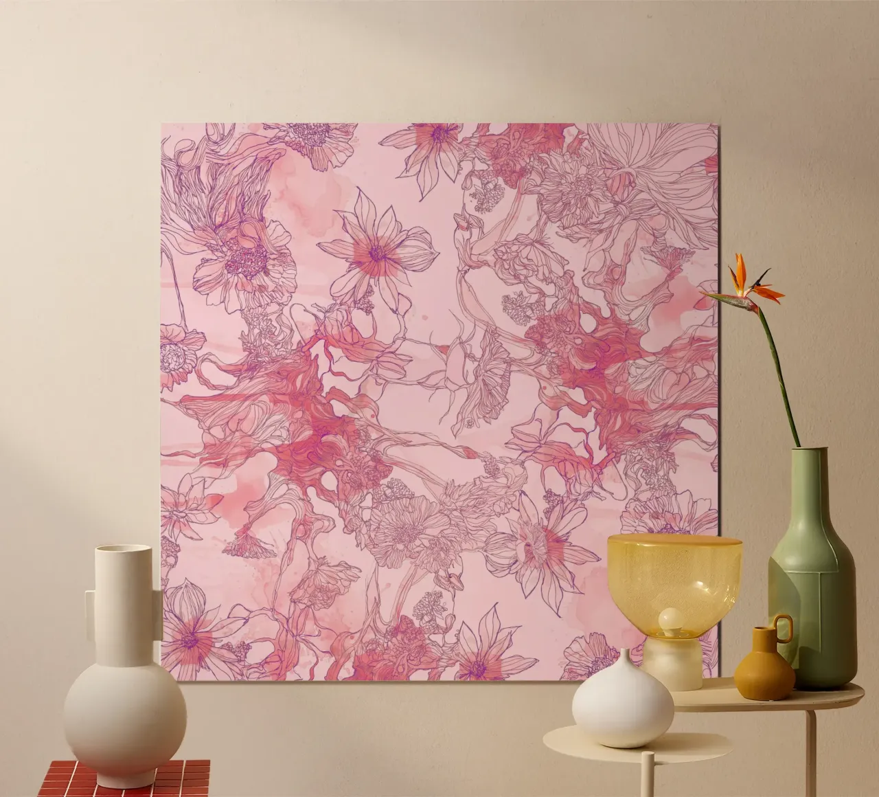 giungla rosa 2 poster con telaio in alluminio da k i m