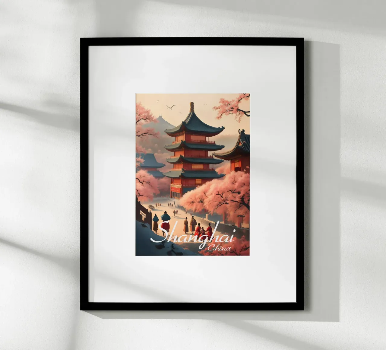 Scena di Shanghai poster con telaio in plastica da Charnwood Prints