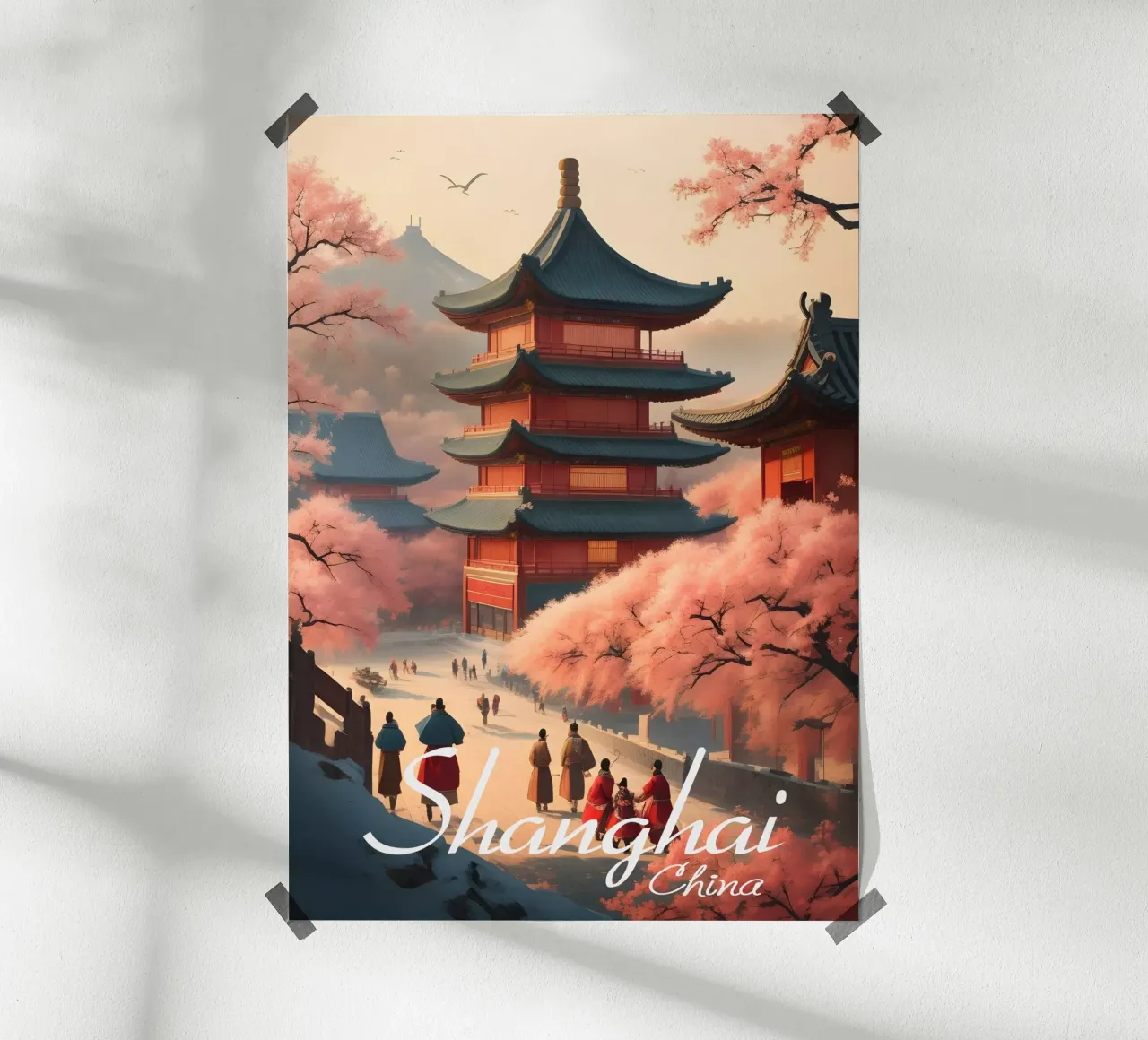 Scena di Shanghai poster con telaio in plastica da Charnwood Prints
