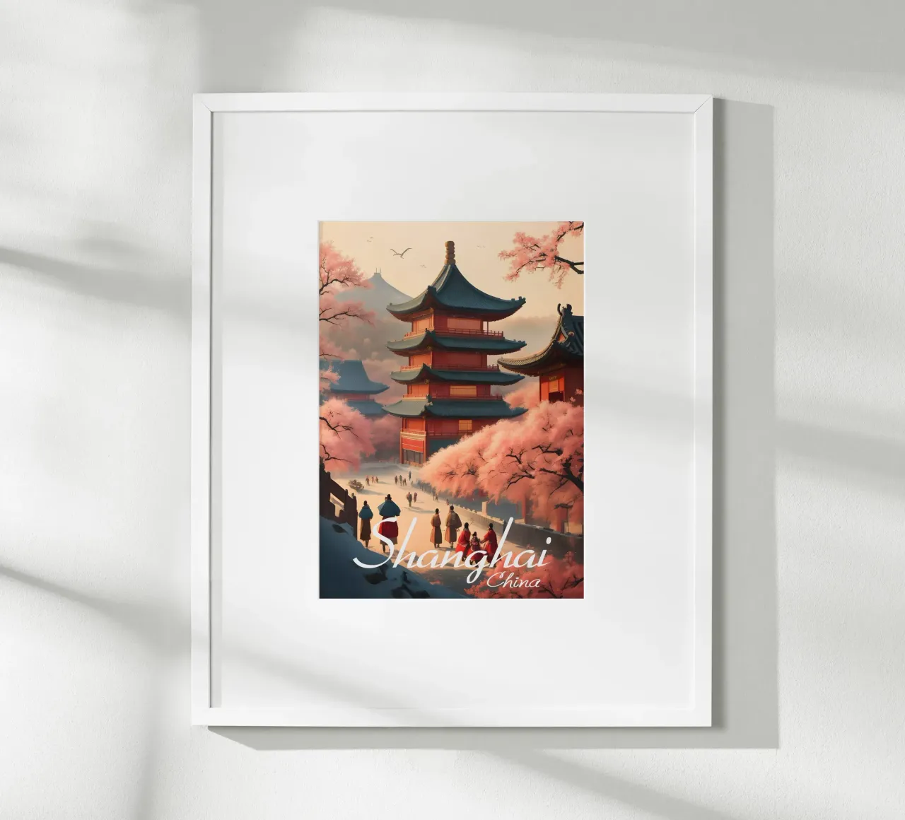 Scena di Shanghai poster con telaio in plastica da Charnwood Prints