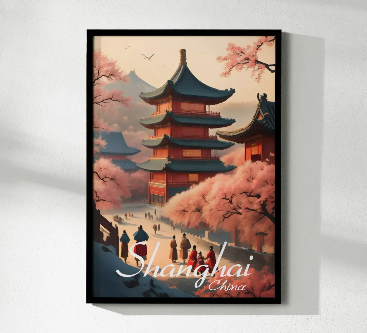 Scena di Shanghai poster con telaio in plastica da Charnwood Prints