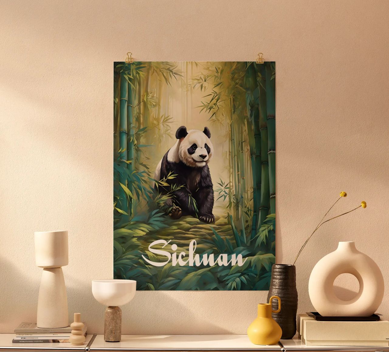 Sichuan China Panda-Wald-Szene Poster von Charnwood Prints