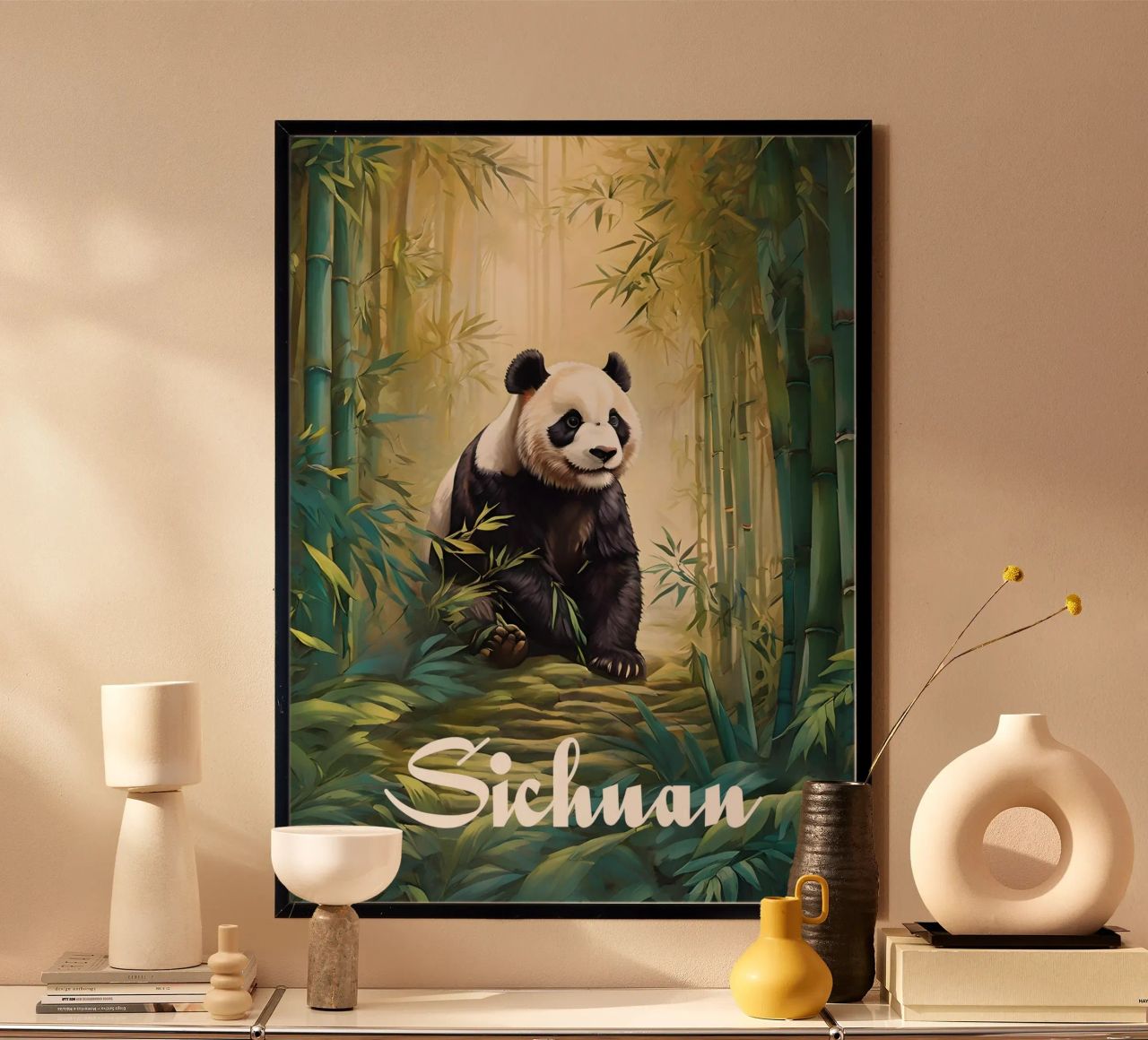 Sichuan China Panda-Wald-Szene Poster von Charnwood Prints