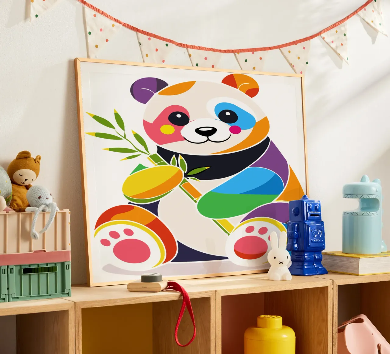 Panda colorato con bambù - Design allegro carta hahnemühle da NA/MO