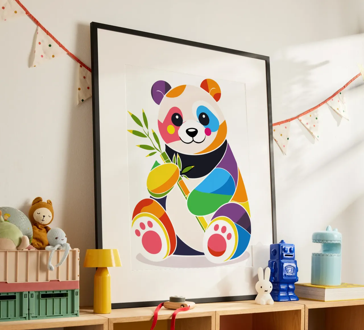 Panda colorato con bambù - Design allegro carta hahnemühle da NA/MO