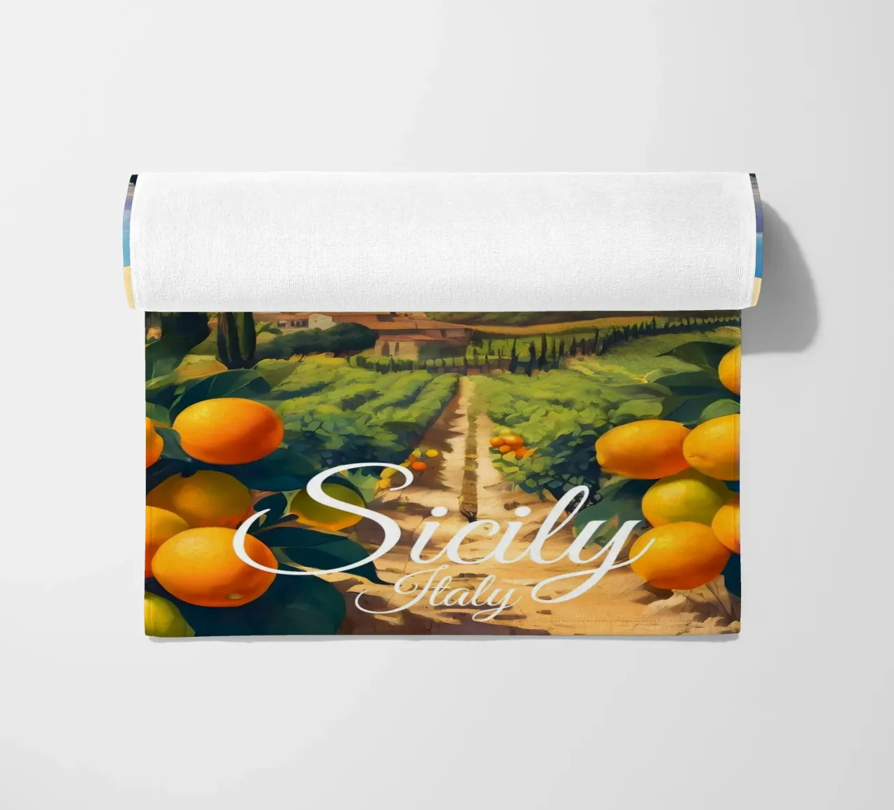 Scene di arance di Sicilia telo mare da Charnwood Prints