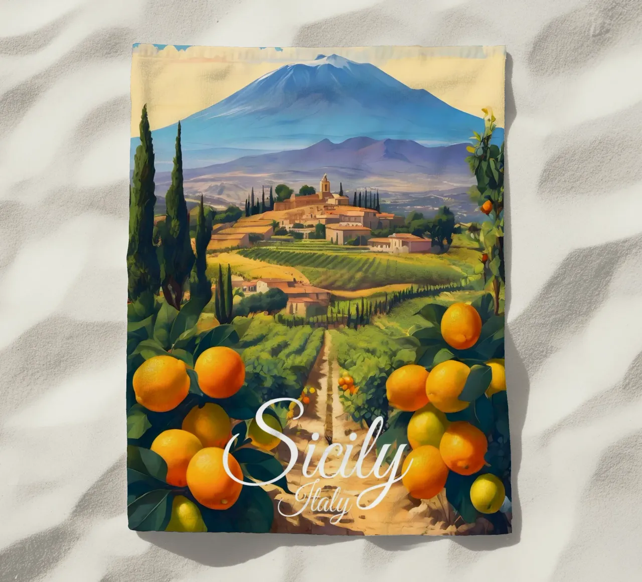 Scene di arance di Sicilia telo mare da Charnwood Prints