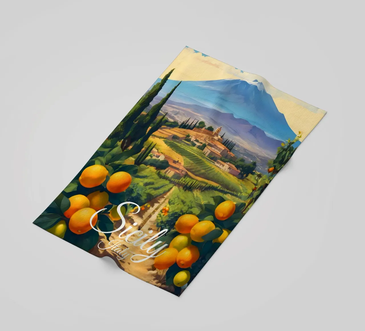 Scene di arance di Sicilia telo mare da Charnwood Prints