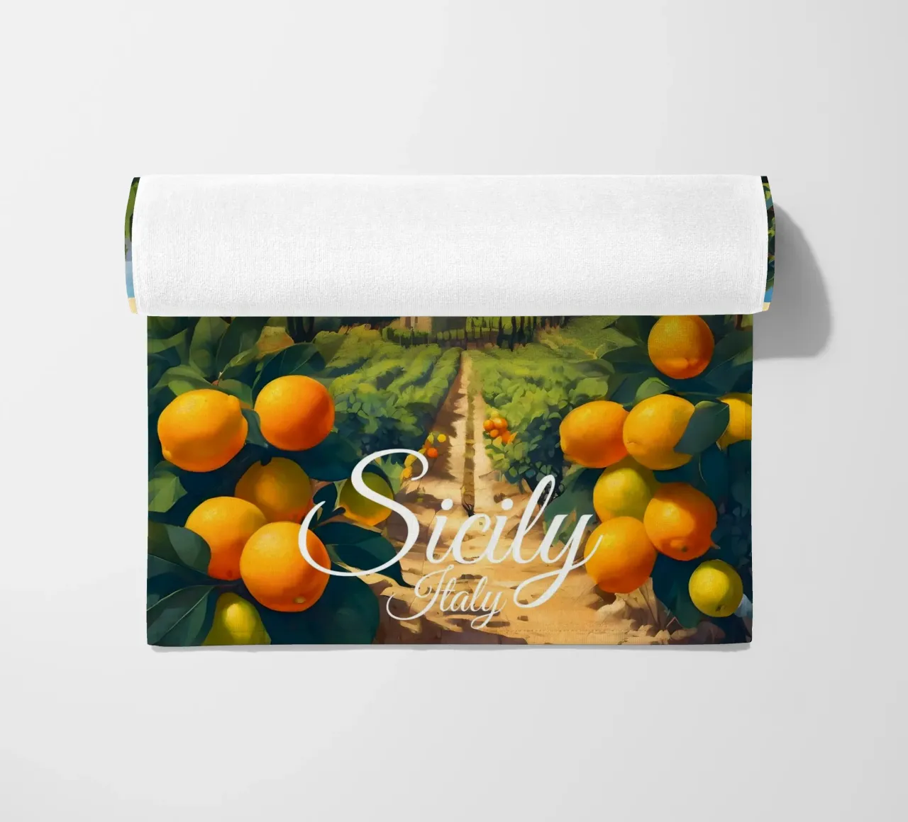 Scene di arance di Sicilia telo mare da Charnwood Prints