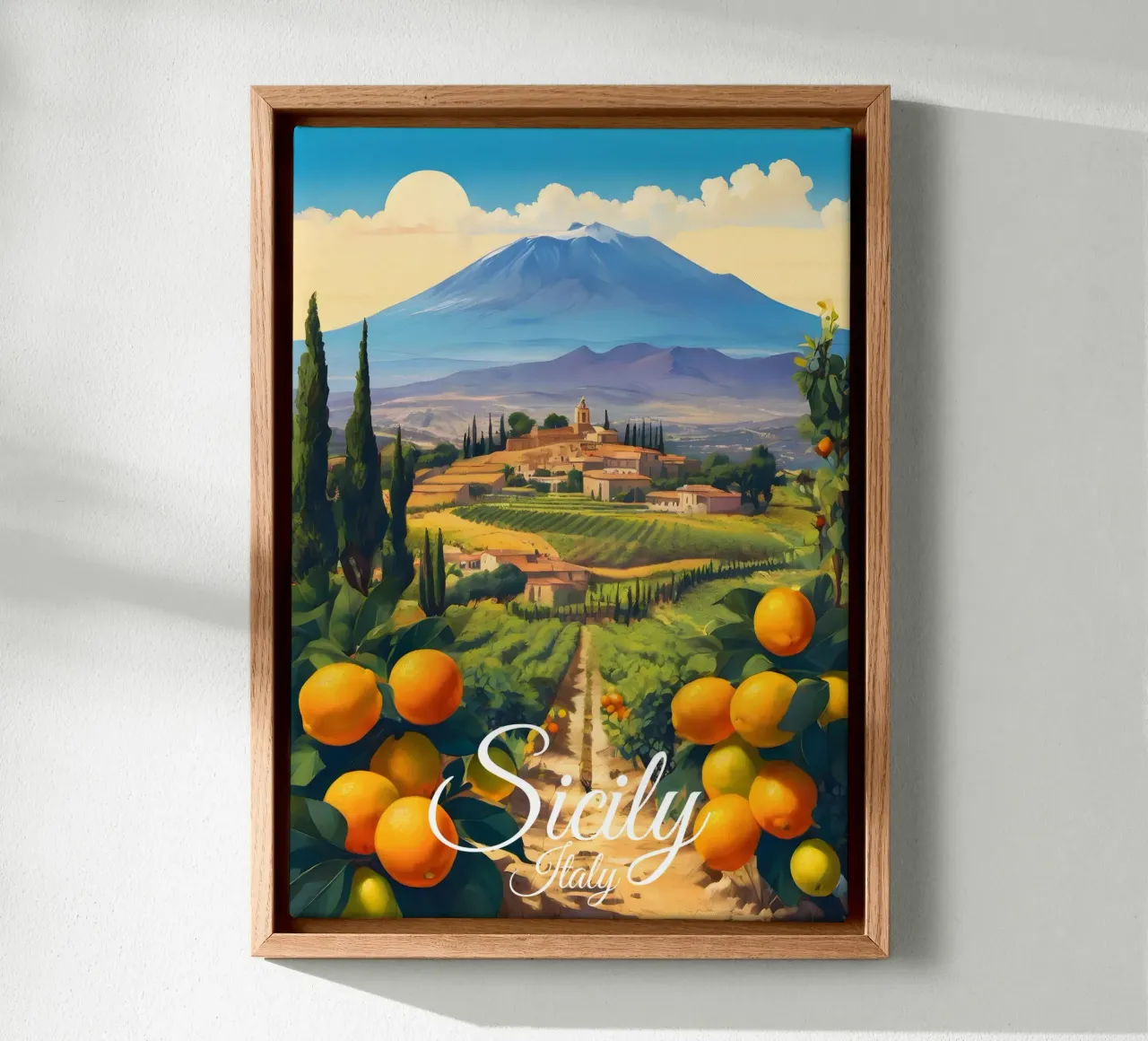 Sicilië Sinaasappels Scène canvas met Baklijst van Charnwood Prints