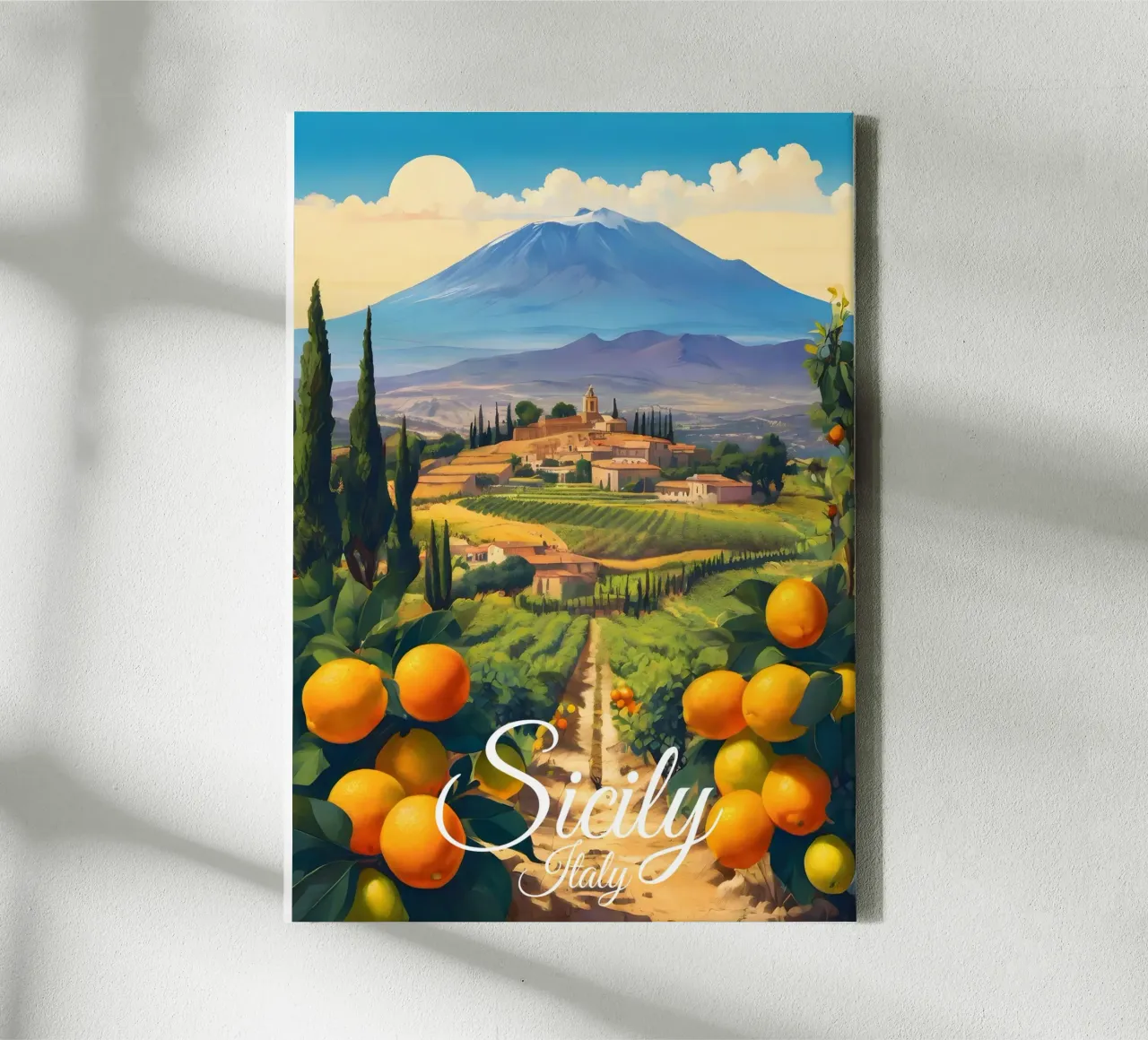 Sicilië Sinaasappels Scène canvas met Baklijst van Charnwood Prints