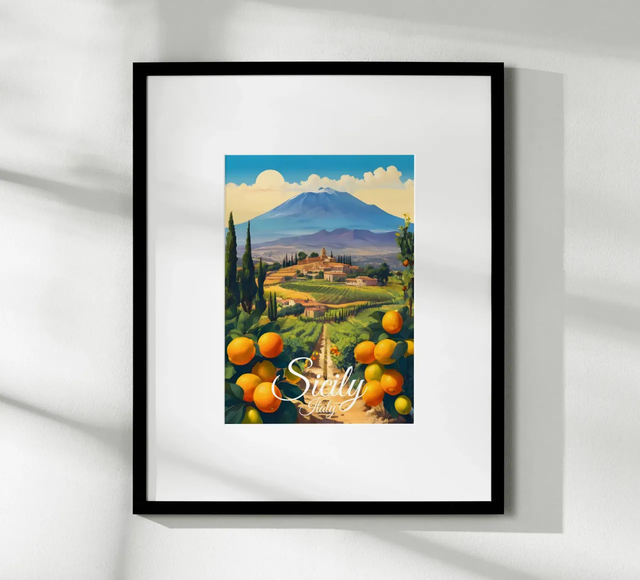 Scene di arance di Sicilia poster da Charnwood Prints