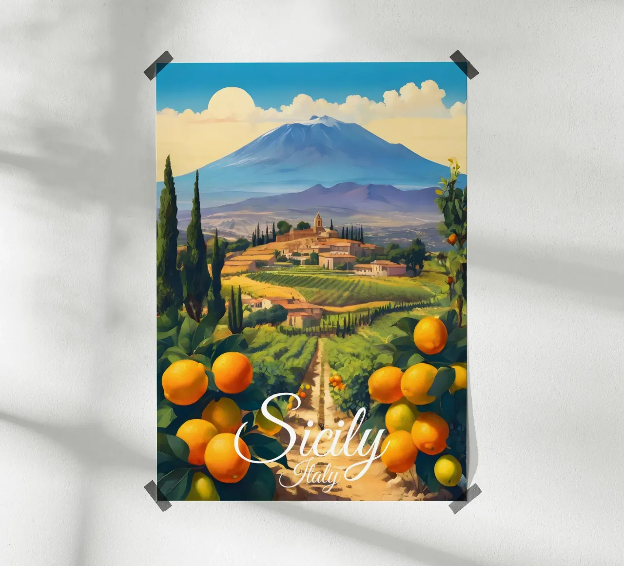 Scene di arance di Sicilia poster da Charnwood Prints