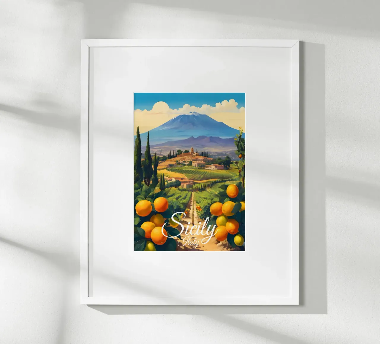Scene di arance di Sicilia poster da Charnwood Prints