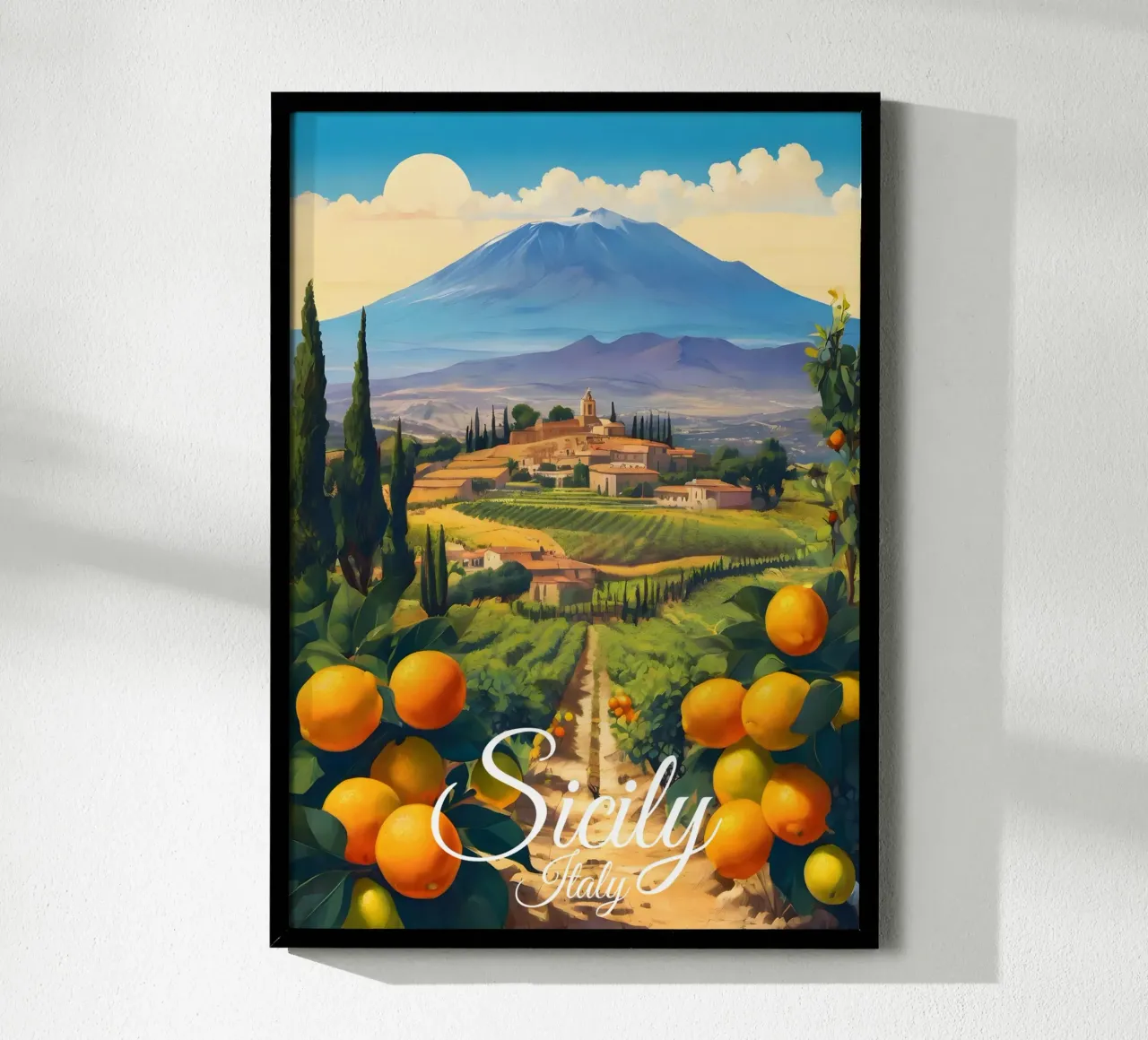 Scene di arance di Sicilia poster da Charnwood Prints