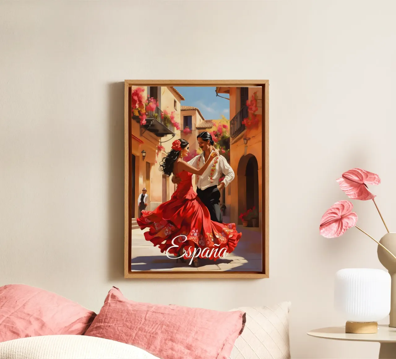 Spanien Flamenco-Tänzer Szene Leinwand mit Schattenfugenrahmen von Charnwood Prints