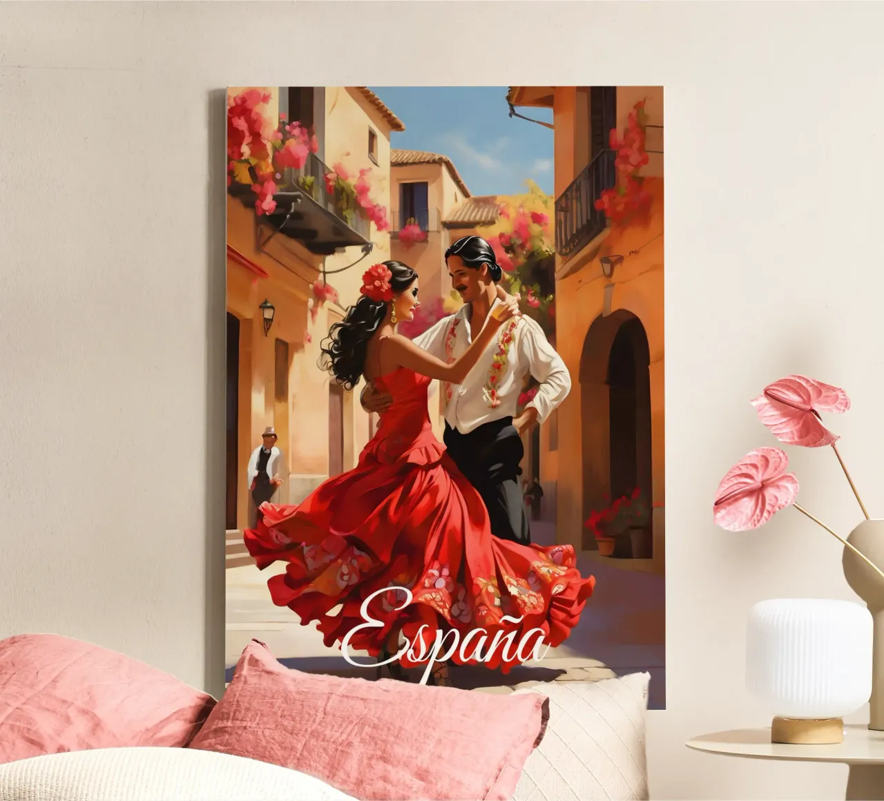 Spanien Flamenco-Tänzer Szene Leinwand mit Schattenfugenrahmen von Charnwood Prints