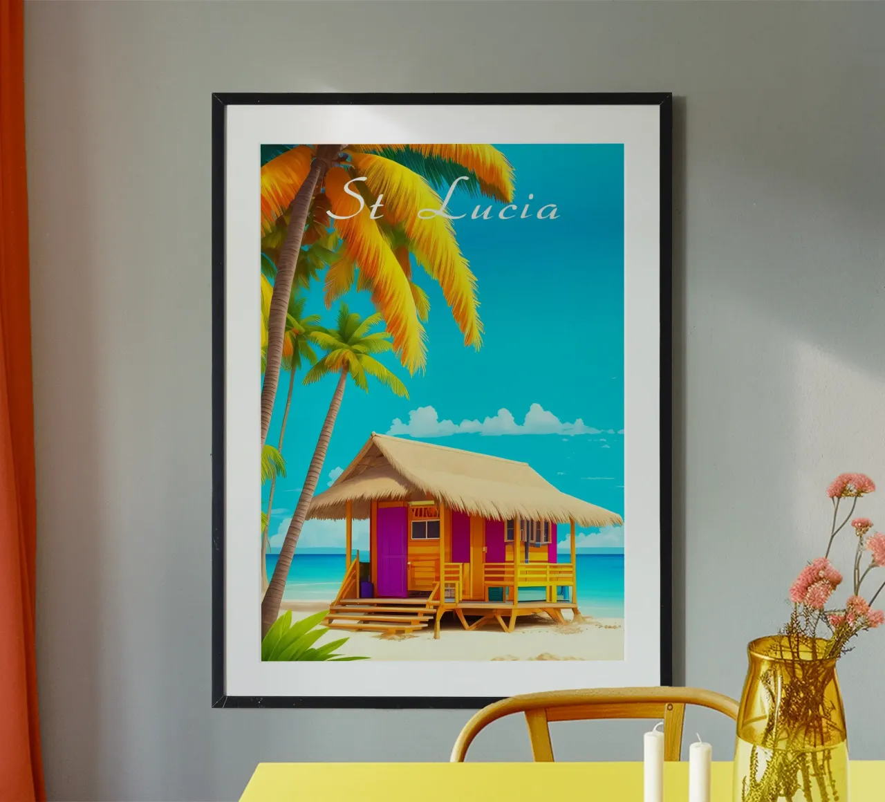 Scena da spiaggia di Santa Lucia poster da Charnwood Prints