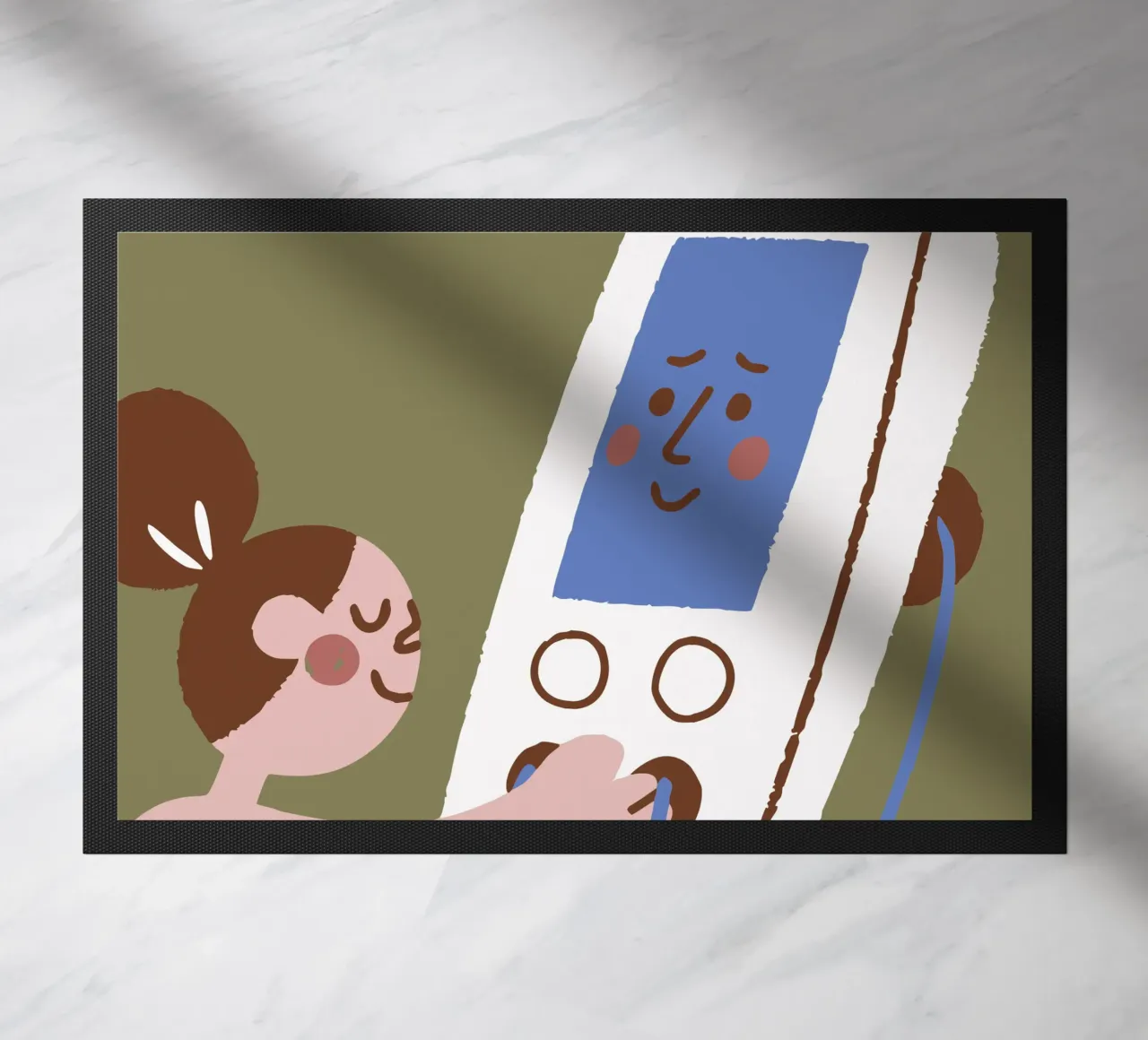 Interacting with Friendly Electronic Device doormat by TRENDY POSTER SHOP