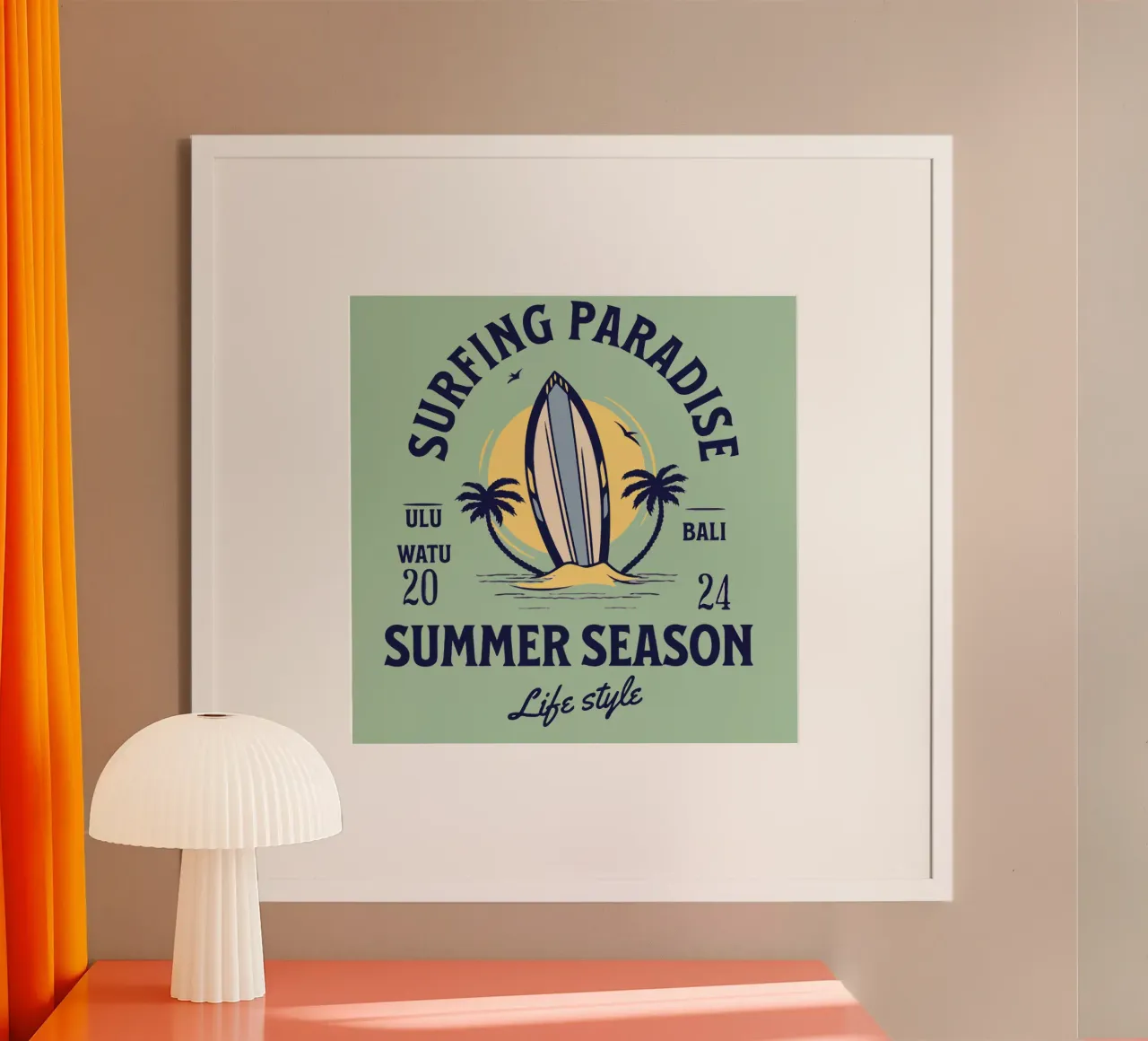 Il paradiso del surf poster con telaio in legno da Gunawan Rb